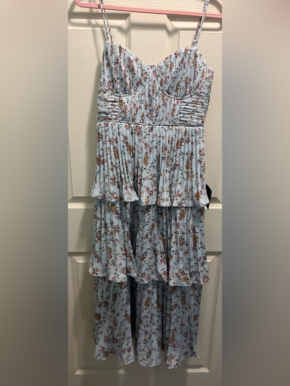 Light Blue Floral Tiered Summer Dress